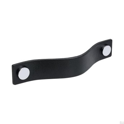 Tirador para mueble largo Loop 128, cuero negro con cromo