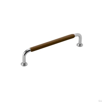 Tirador para mueble rectangular 1353128 Cuero marrón níquel