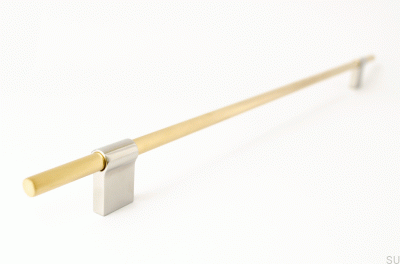 Tirador para mueble alargado Line Mix 342. Latón, cepillado sin pintar, con acero cepillado