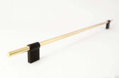 Tirador para mueble alargado Line Mix 342 Latón pulido, sin barnizar con negro