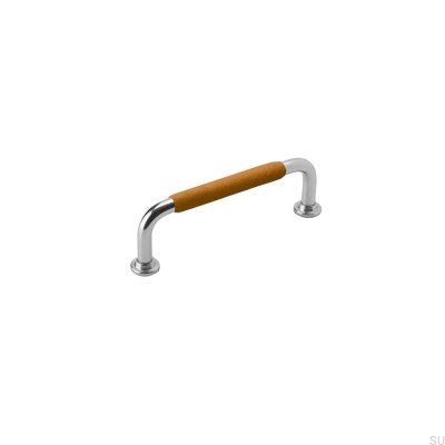Tirador para mueble alargado 1353 96 Níquel con cuero