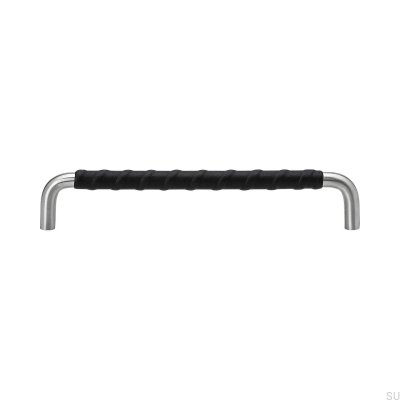 Tirador para mueble alargado Ss-A 192, acero, cuero negro