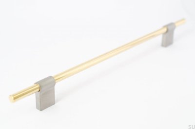 Tirador para mueble rectangular Line Mix 224 Latón pulido, sin barnizar, con acero cepillado