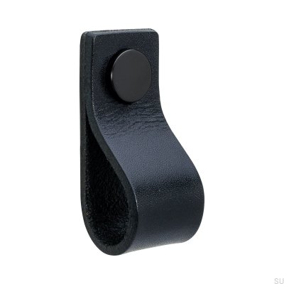 Pomo para mueble Loop 65 de piel, negro con negro