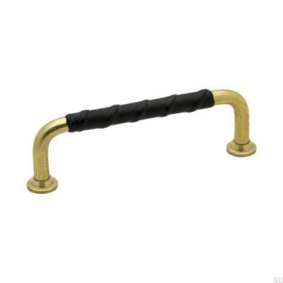 Tirador para mueble alargado 1353 96 Oro Latón Sin pintar Negro cuero natural