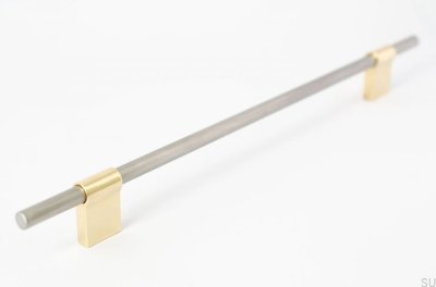 Tirador para mueble alargado Line Mix 224 Acero cepillado con latón pulido