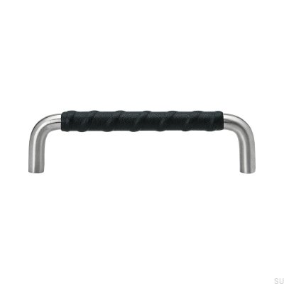 Tirador para mueble rectangular Acero Inox. 128, Cuero Negro