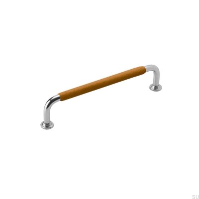 Tirador para mueble alargado 1353 128 Níquel con cuero