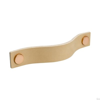 Tirador para mueble largo Loop 128, piel natural con cobre