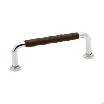 Tirador para mueble alargado 1353 96 Plata Niquel Marrón Pulido cuero natural