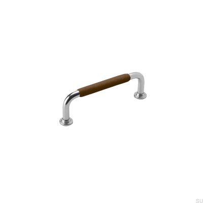 Tirador para mueble rectangular 1353 96 Cuero marrón níquel