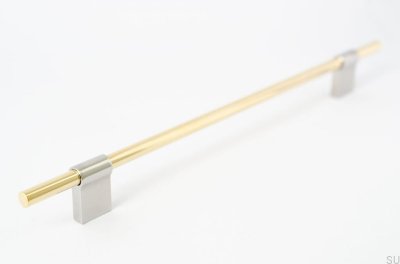 Tirador para mueble rectangular Line Mix 224 Latón pulido, sin barnizar, con acero pulido