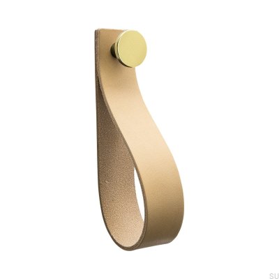 Colgador de pared de cuero natural con correa de lazo y dorado