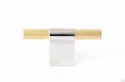 Pomo para mueble T-Bar Line Mix 60 Acero pulido con latón cepillado