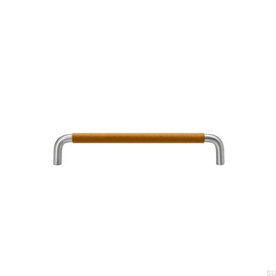 Tirador para mueble longitudinal Ss-A 128 Acero inoxidable Piel marrón