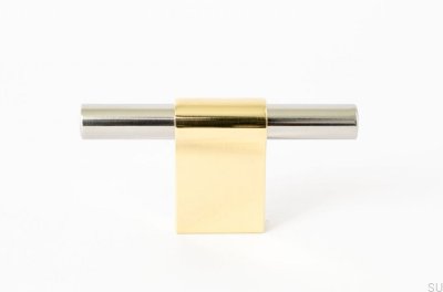 Pomo para mueble T-Bar Line Mix 60 Latón pulido sin pintar con acero pulido
