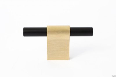 Pomo para mueble T-Bar Line Mix 60 Latón cepillado, sin barnizar con negro