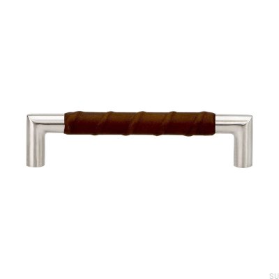 Tirador para mueble rectangular Standard 12 128 Piel marrón. Acero inoxidable
