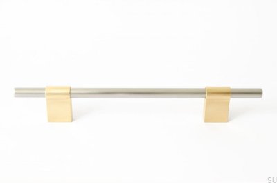 Tirador para mueble alargado Line Mix 128 Acero cepillado con latón cepillado
