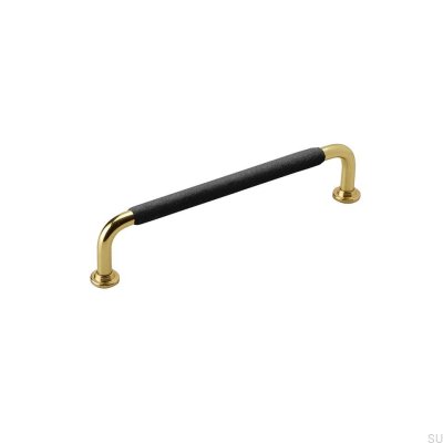 Tirador para mueble alargado 1353128 Latón Cuero Negro