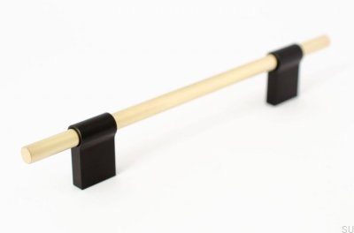 Tirador para mueble rectangular Line Mix 128. Latón, cepillado sin pintar con negro
