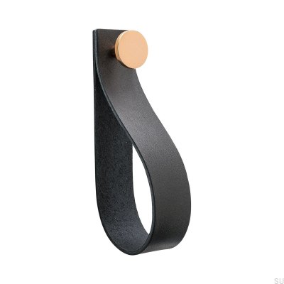 Colgador de pared Loop Strap cuero negro con cobre