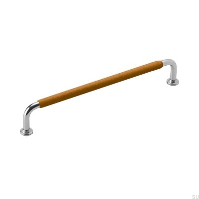 Tirador para mueble alargado 1353 192 Níquel con cuero