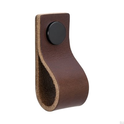 Pomo para mueble Loop 65, cuero marrón y negro