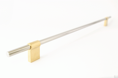 Tirador para mueble alargado Line Mix 342 Acero pulido con latón cepillado