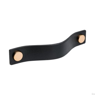 Tirador para mueble alargado Loop 128, piel negra con cobre