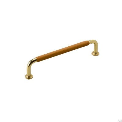 Tirador para mueble alargado 1353 128 Latón Cuero