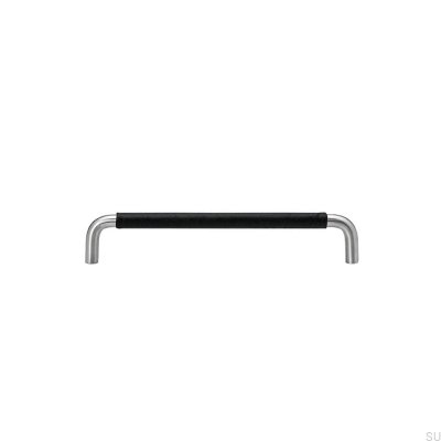Tirador para mueble longitudinal Ss-A 128 Acero inoxidable Cuero negro