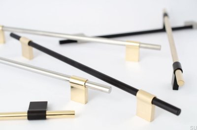 Tirador para mueble rectangular Line Mix 224 Latón pulido, sin pintar con negro