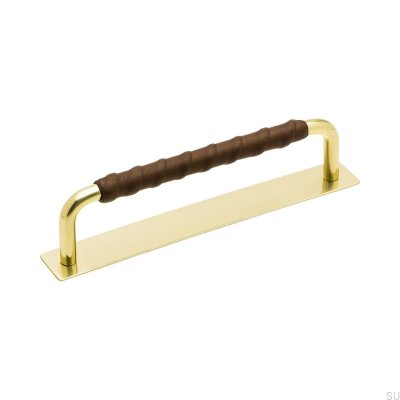 Tirador alargado para mueble con almohadilla Royal Deluxe 128 Brass Brown Leather