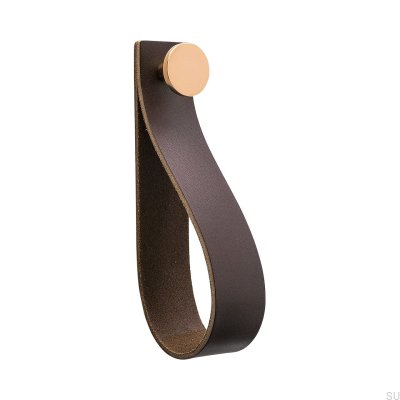 Colgador de pared Loop Strap cuero marrón con cobre
