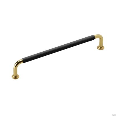Tirador para mueble alargado 1353192 Latón Cuero Negro