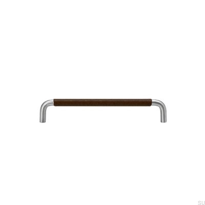 Tirador para mueble alargado Ss-A 128 Acero inoxidable Cuero marrón oscuro