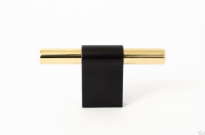 Pomo para mueble T-Bar Line Mix 60 Metal negro con latón pulido