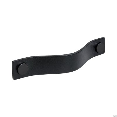 Tirador largo para mueble Loop 128, piel negra con piel negra