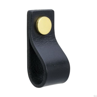 Pomo para mueble Loop 65 de piel, negro y dorado