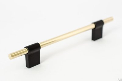 Tirador para mueble rectangular Line Mix 128. Latón pulido, sin pintar con negro