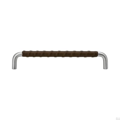 Tirador para mueble alargado Ss-A 192, acero, cuero marrón oscuro