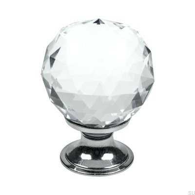 Pomo de mueble de diamante Cristal tallado con base plateada