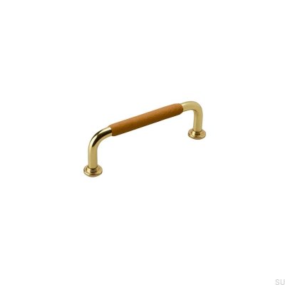 Tirador para mueble alargado 1353 96 Latón con cuero