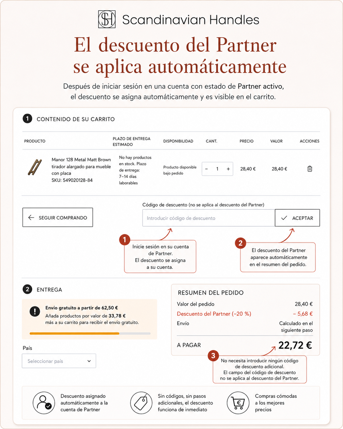 Vista del carrito con descuento de Socio aplicado automáticamente